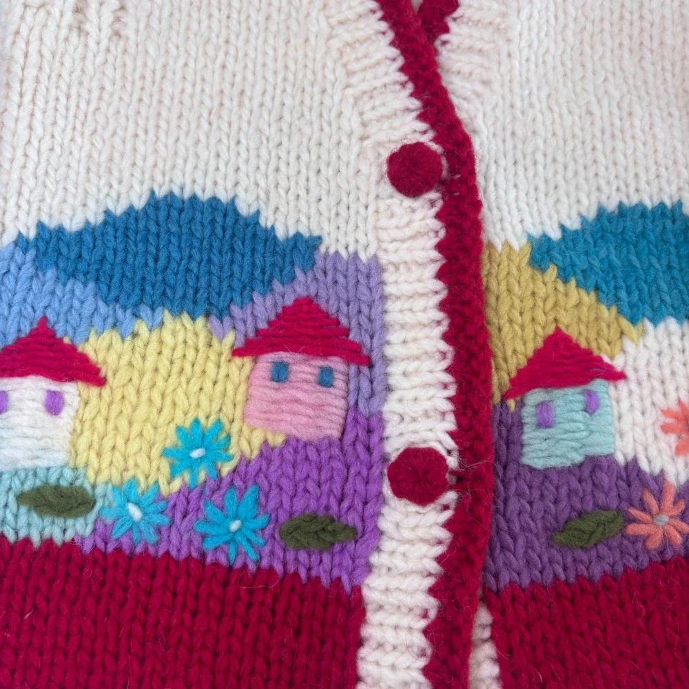 Vintage‎ Knit Kids Vest Yarn Houses Landscape